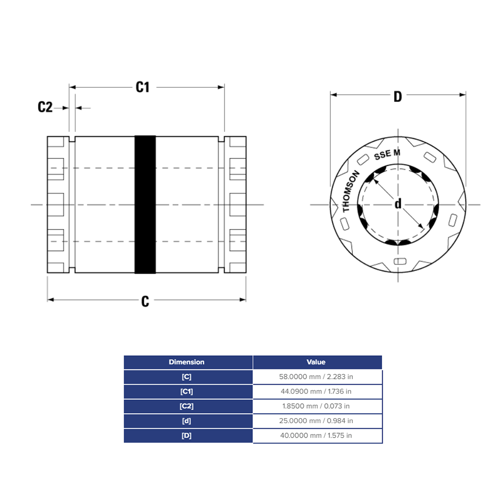 SSEM25 THOMSON BALL BUSHING SSE SERIES 25MM CLOSED LINEAR BEARING SELF ALIGNING ADJUSTABLE 1506.2 LBF